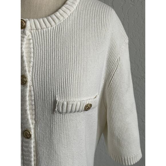 H&M Viral Old Money Rib Knit Fitted Button Mini Dress Off White Cotton - Picture 8 of 9